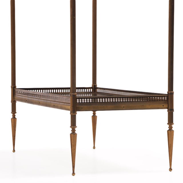 Metal French Leather and Brass Two-Tier Table in the Manner of Maison Jansen, C. 1950 For Sale - Image 7 of 8
