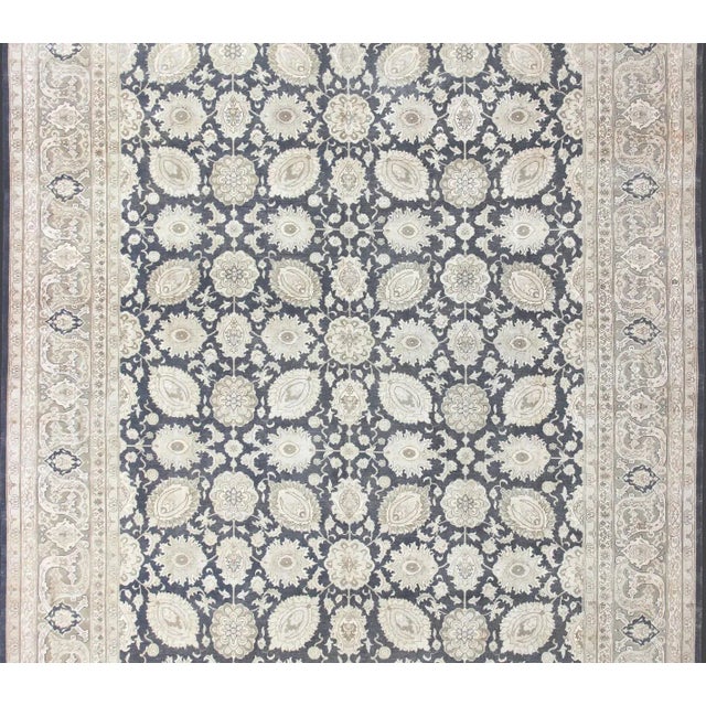 Mid 20th Century Large Vintage Tabriz Rug With All-Over Motif Design in Steel Gray and Tan 11'5 X 15'11 For Sale - Image 5 of 13