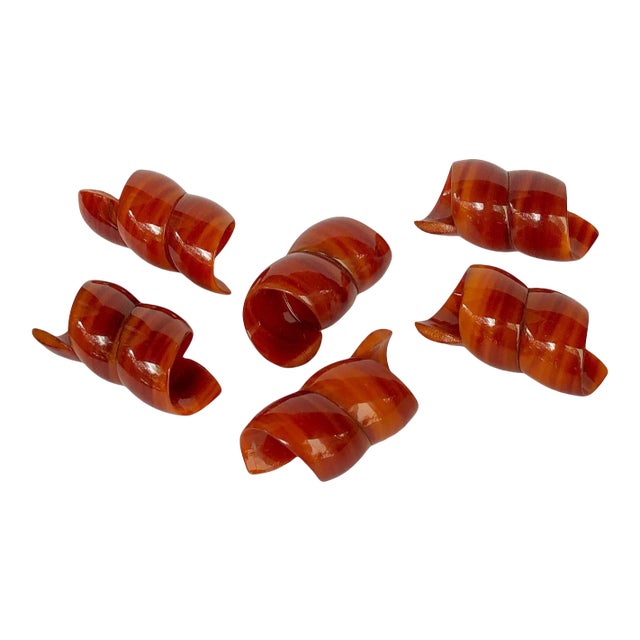 6 Midcentury Napkin Rings Butterscotch Twists For Sale