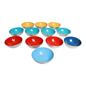 Set of Twelve Small Danish Modern Enamel and Brushed Aluminum Snack Bowls