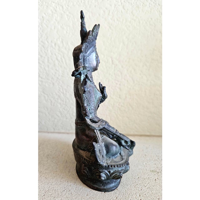 19th Century Tibetan Green Tara Bronze – Shyama Tara “Swift Liberator” – Himalayan Altar Sculpture For Sale - Image 9 of 12