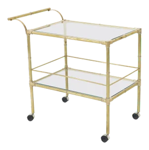 Solid Brass Faux Bamboo Rectangular Shape Two-Tier Serving Cart