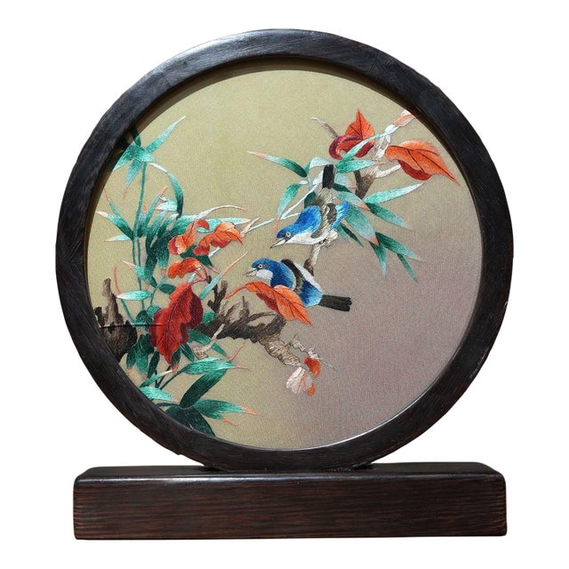 Double-Sided Handcrafted Silk Feng Shui Embroidery Spring Bird Flower Artwork For Sale