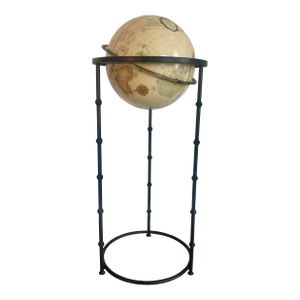 Vintage Globe With Wrought Iron Stand