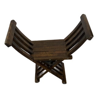 Vintage Campaign X Base Folding Desk Chair Stool For Sale