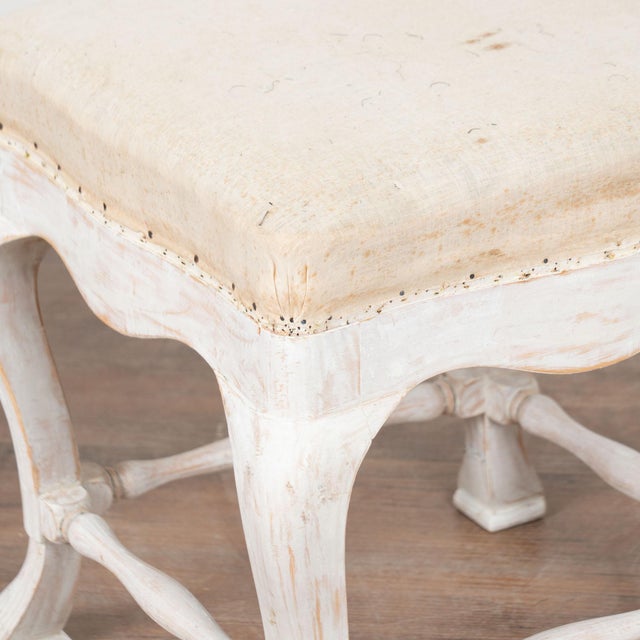 Gustavian (Swedish) 20th Century Swedish White Tabouret Pair of Stools For Sale - Image 3 of 10