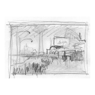 1980s John Reilly Cityscape Drawing For Sale