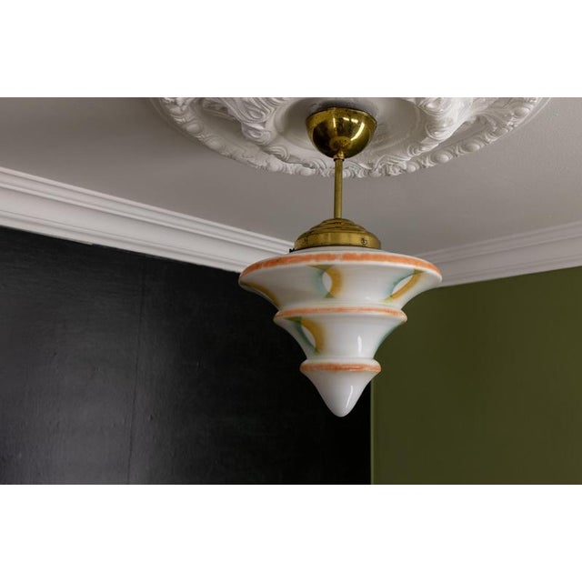 Art Deco White Glass and Brass Pendant Light, Germany, 1930s For Sale - Image 10 of 18