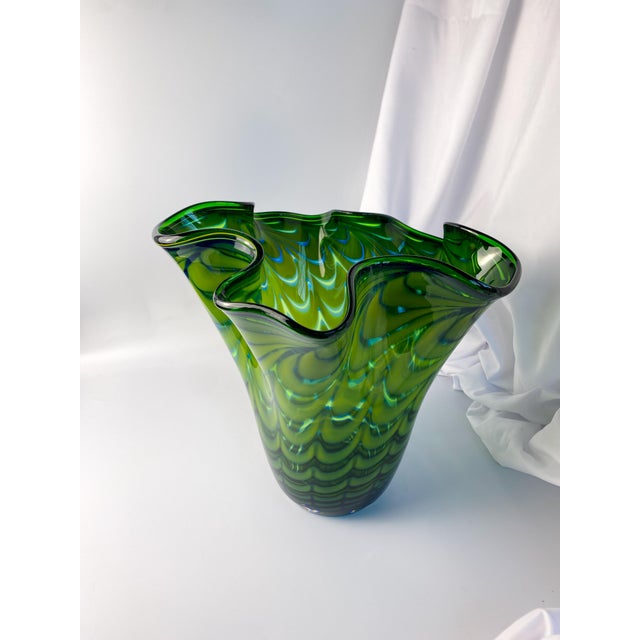 Art Deco Murano Style Pulled Feather Spiral Art Glass Vase For Sale - Image 3 of 13