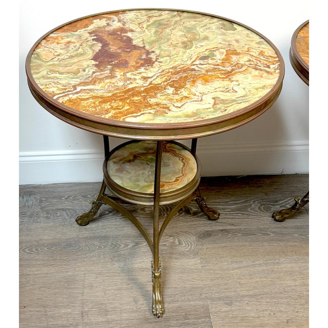 Pair French Neoclassical Bronze & Book-Matched Onyx Gueridons For Sale - Image 9 of 15