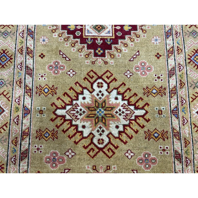 Beige Golden Beige Kazak Tribal Wool Rug With Three Medallions, 4'2" X 5'9" For Sale - Image 8 of 14