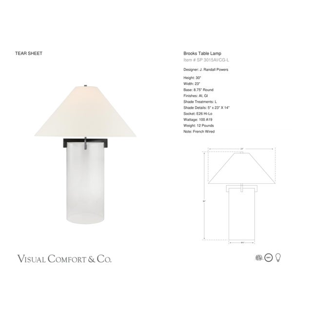 J. Randall Powers by Visual Comfort Signature Brooks Table Lamp in Crystal and Aged Iron with Linen Shade Designer: J....