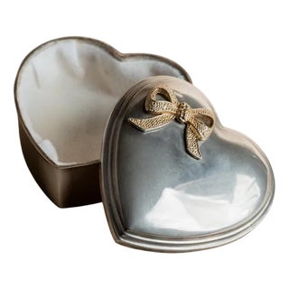 Vintage Jewelry Box in Heart Shape with Ribbon, 1970s For Sale