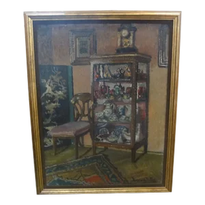 19th Century Continental Interior Scene Oil on Canvas Painting by Ritta Boemm