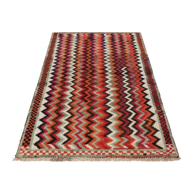 Tribal Vintage Gabbeh Tribal Rug, Persian Rug in Gray With Colorful Chevrons - Rug & Kilim For Sale - Image 3 of 7