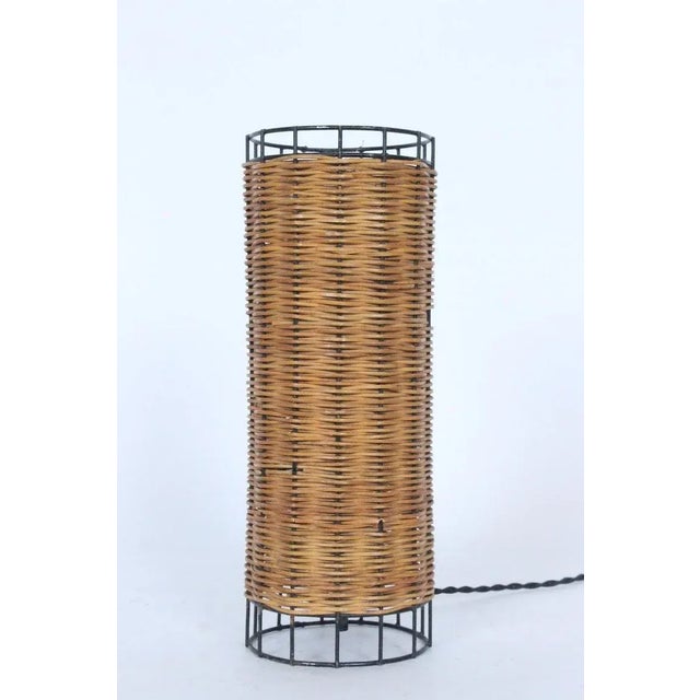 Paul Mayen Habitat Style Black Wire & Woven Rattan Lamp, 1960s For Sale - Image 12 of 13
