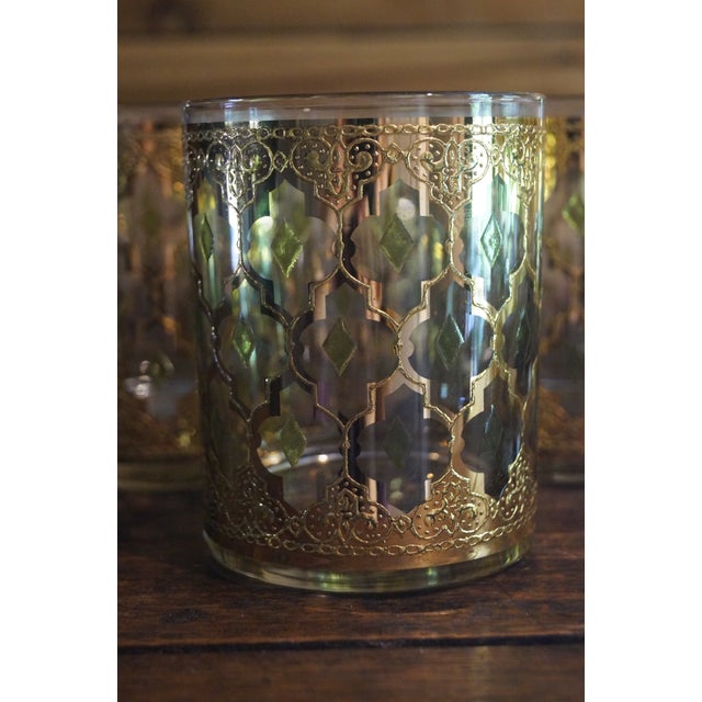 Mid-Century Modern 1950s Culver 22kt Gold Valencia Rocks Glasses - Set of 7 For Sale - Image 3 of 8