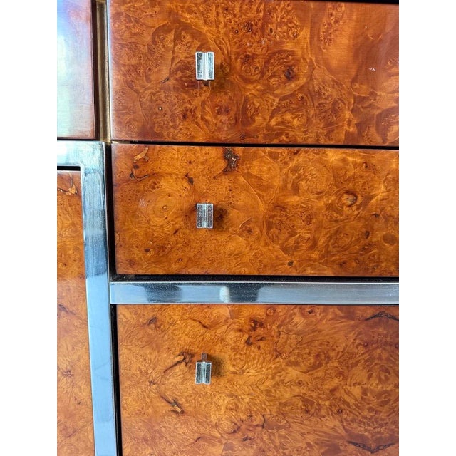 Wood Vintage Brass and Burl Sideboard with Drawers, 1970 For Sale - Image 7 of 14