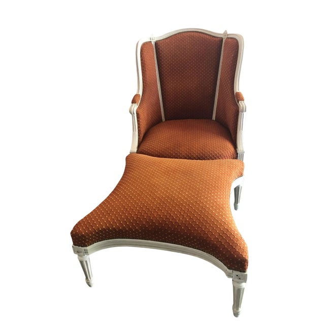 Wood Louis XVI Style Bergere Chair and Ottoman - a Set For Sale - Image 7 of 9