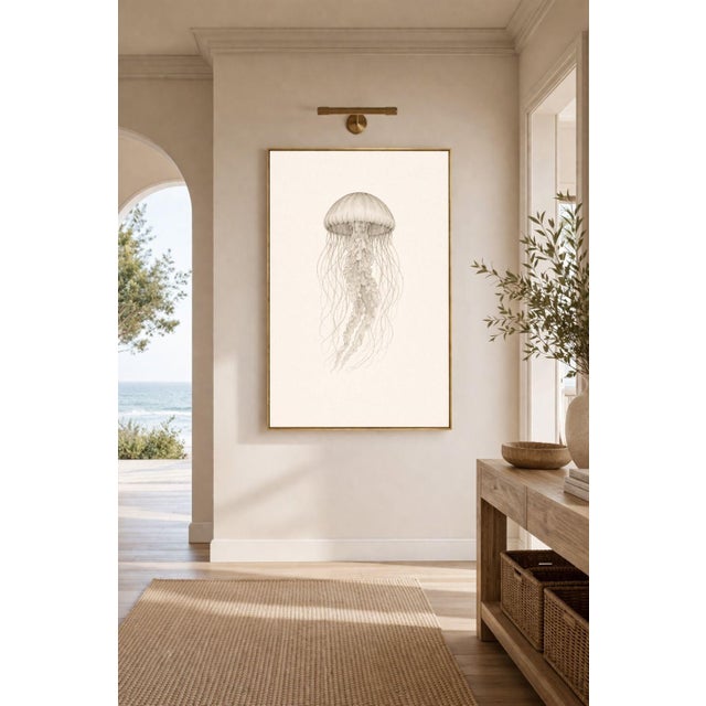 Contemporary Delicate Sea Nettle Study, Coastal Botanical Jellyfish Art Print, 24" × 36" For Sale - Image 3 of 10