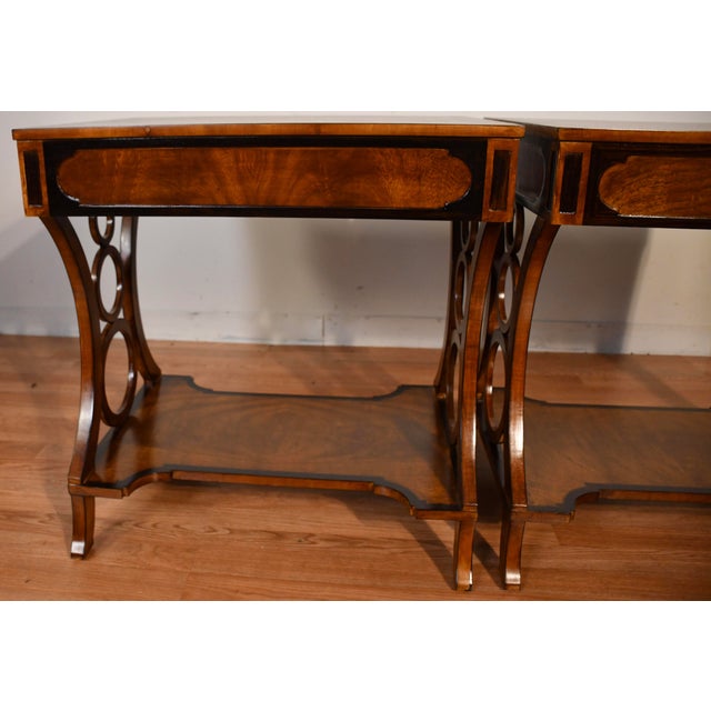 1980s Maitland Smith Regency Style Mahogany Banded Rosewood Pair Side Tables / End Tables For Sale - Image 9 of 18