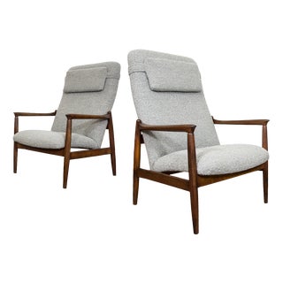 Mid-Century Modern High Back Lounge Chairs by Edmund Homa, Poland, 1960s, Set of 2 For Sale