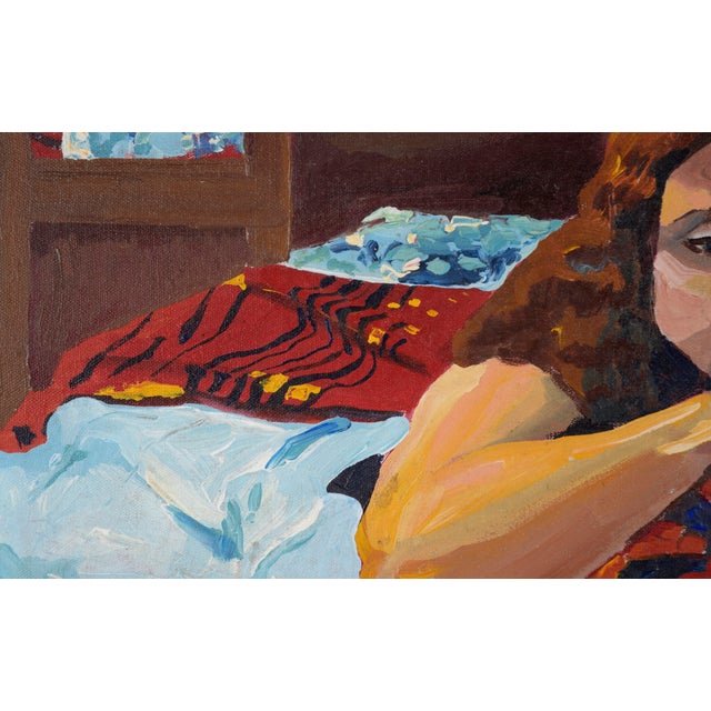 Nude Woman in Bed With Mirror - Figurative Portrait in Oil on Canvas by Patricia Gren Hayes For Sale - Image 4 of 8