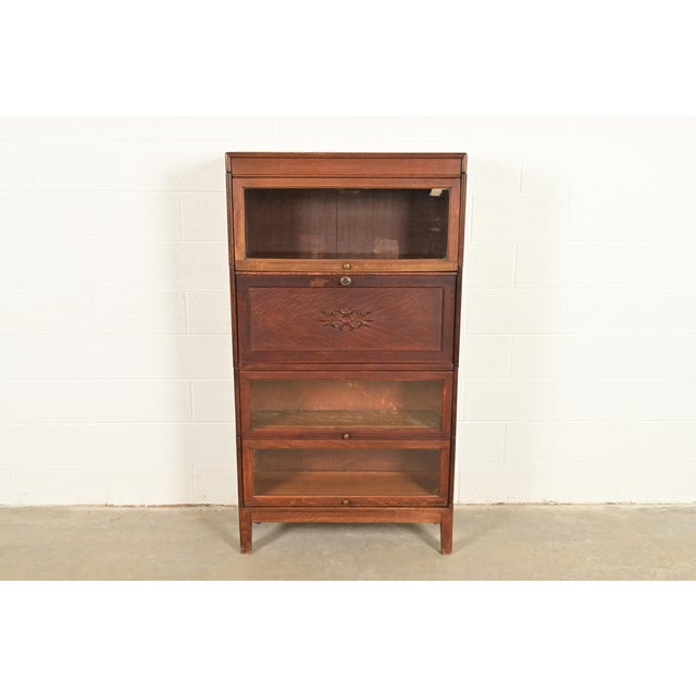 Victorian Antique Mission Oak Arts & Crafts Barrister Bookcase With Drop Front Secretary Desk by Gunn, Circa 1920s For Sale - Image 3 of 14