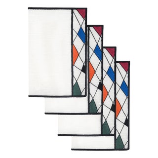 Miro Embroidered Linen Cocktail Napkins by Los Encajeros, Set of 4 For Sale