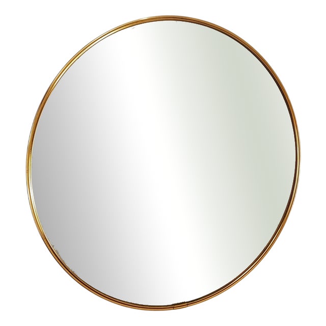 Vintage Round Brass Mirror, 1970s For Sale