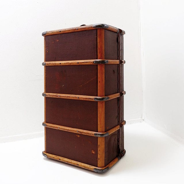 Antique Canvas and Wood Suitcase Steamer Trunk, 1920s For Sale - Image 4 of 16