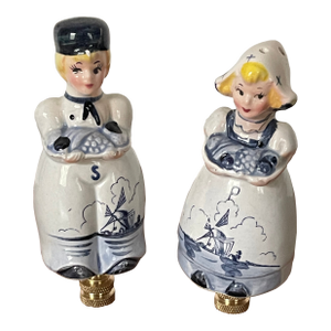 1960s Holland Delft Figurines Lamp Finials Pair