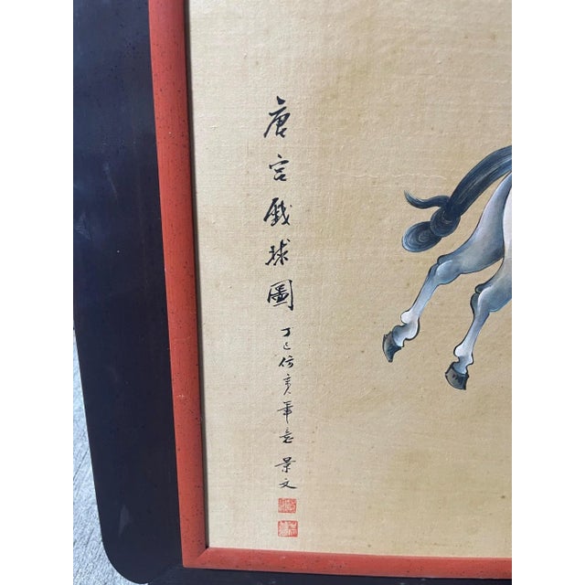 Chinese Framed Chinese Painting of Horsemen playing Game with Sticks, Late 19th Century For Sale - Image 3 of 9