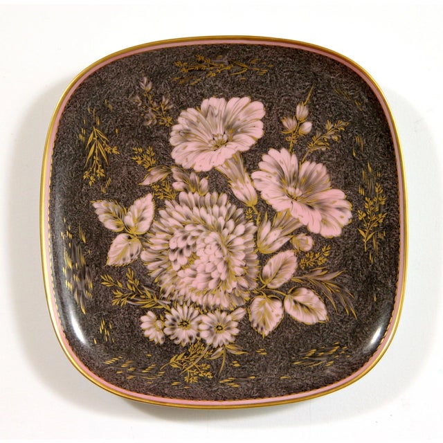 Pink Vintage 1950's Rosenthal China Pink & Gold Florida Wall Charger Plate For Sale - Image 8 of 8