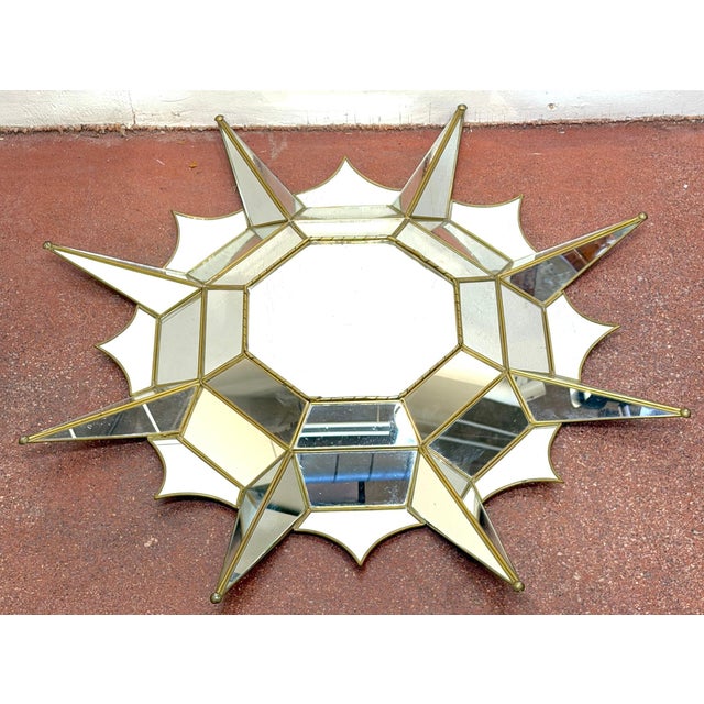 Modern Mexican Modern Gilt Metal Sunburst Mirror Style of Sergio Bustamante, 1989 For Sale - Image 3 of 11