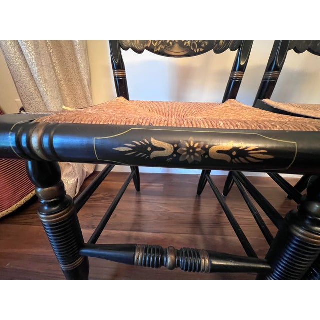 1950s Pair Hitchcock Stenciled Decorated Rush Seat Chairs For Sale In Orlando - Image 6 of 10