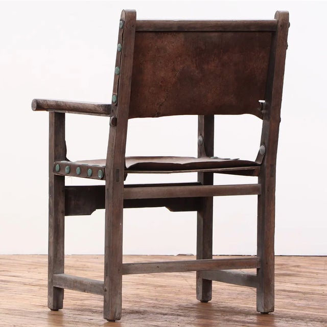 Brown Seven 1700s Walnut & Leather Chairs. - Dupont Family Estate For Sale - Image 8 of 9
