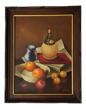 1970s Bod Feliciano Rustic European Still Life Oil Painting, Framed