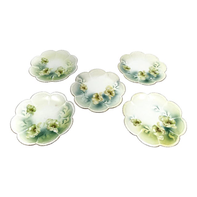 Antique Reinhold Schlegelmilch German Porcelain Flower Plates - Set of 5 For Sale