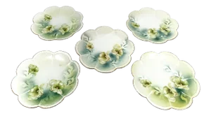 Antique Reinhold Schlegelmilch German Porcelain Flower Plates - Set of 5