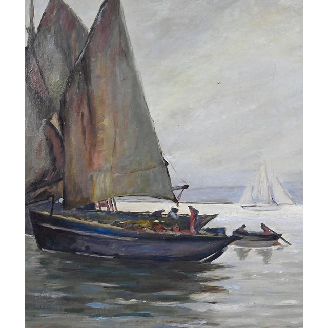 Bustad, Painting Sailboats on a Calm Sea, 1928, Oil on Canvas For Sale - Image 7 of 15