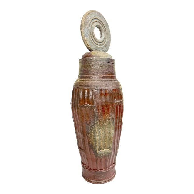 Large Handmade Signed Lewis Pottery Lidded Vase Urn Brutalist Sculpture Statue For Sale