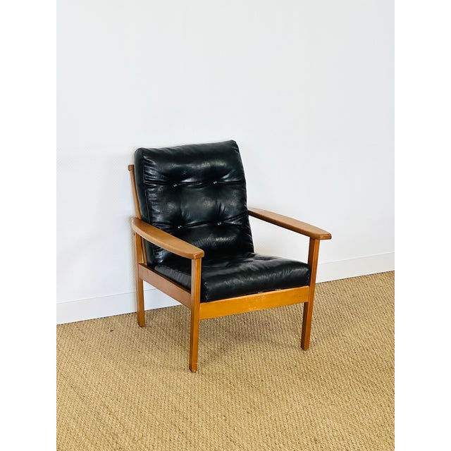 Vintage Scandinavian Lounge Chair in Black Leather and Wood, 1960s For Sale - Image 15 of 15