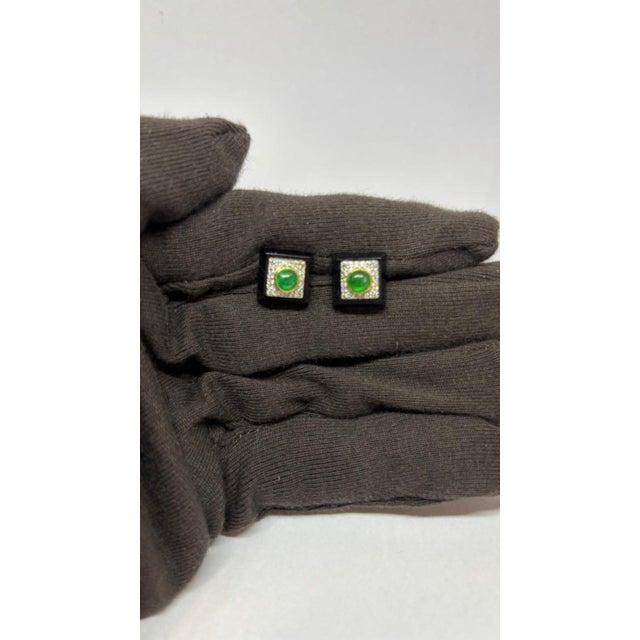 Natural Emerald, Black Onyx, & Diamond Earring in 14k Gold For Sale In New York - Image 6 of 8