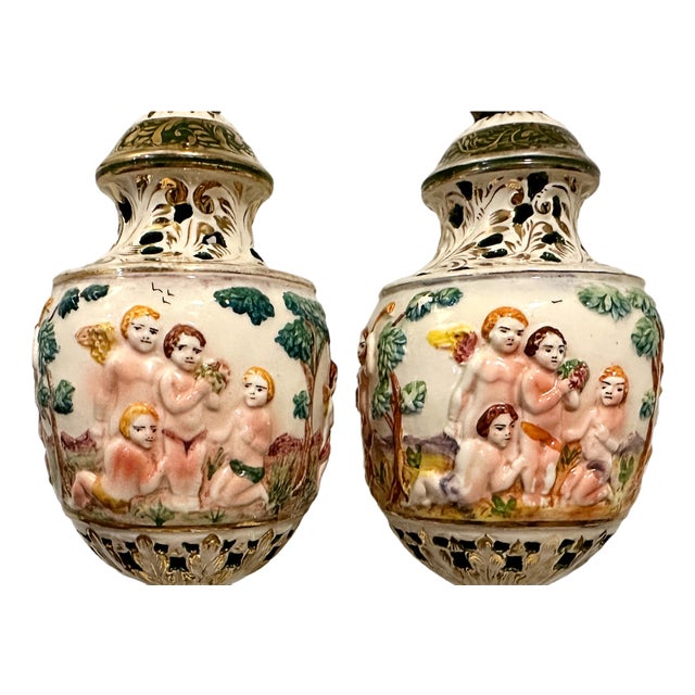 capodimonteカポディモンテ　Bedin『春の訪れ』イタリア　高29cm Pair of Vintage Mid Century Italian Capodimonte Table Lamps