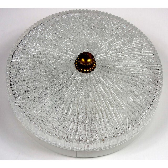 Brass and Crystal Glass Three-Light Ceiling Lamp from Kaiser, 1940s For Sale - Image 10 of 13