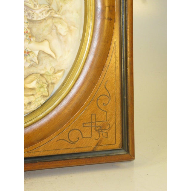 Antique Porcelain Plaque, "The Storm" (La Tempête) After: French Artist Pierre Auguste Cot, Walnut Frame, European Figurine For Sale - Image 4 of 12