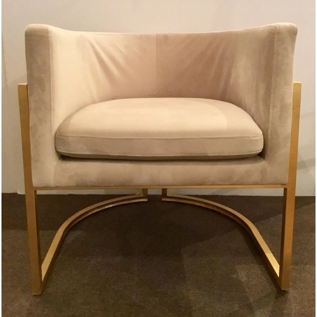 Original Retail: $1950, Stylish Worlds Away Modern Cream and Gold Barrel Back Jenna Lounge Chair, gold metal frame, cream...