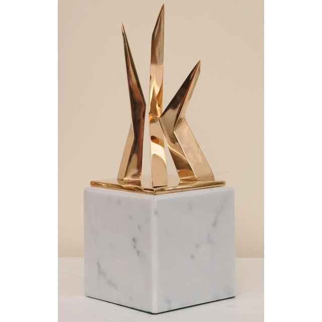 Mid-Century Modern VIntage Signed Boucher French Bronze Architectural Sculpture on White Marble Base, 1960's For Sale - Image 3 of 7