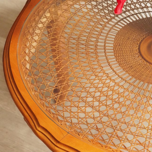 Louis Philippe Round Coffee Table with Wickerwork and Glass Top For Sale - Image 5 of 10